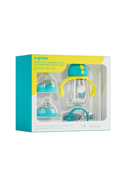 U-Grow Cups, glasses and Baby accessories 3 in 1 pack cup 260 ml, blue, U-Grow