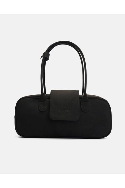 Jorbinol Rule Covered Cylindrical Suede Shoulder Bag Black