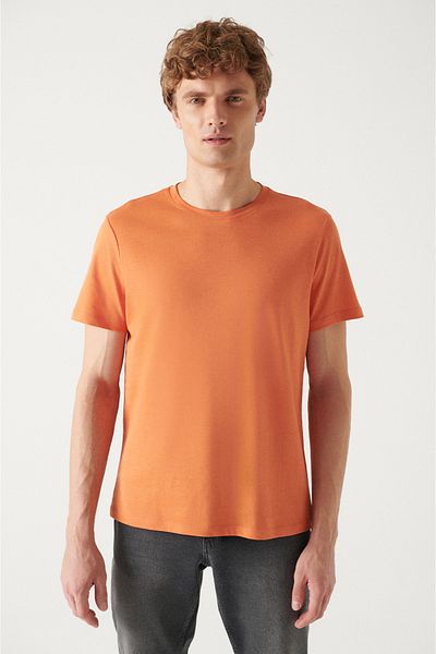 Avva Herren Weiß-Khaki-Orange 3-teiliges T-Shirt aus 100 % Baumwolle mit Rundhalsausschnitt E 001010