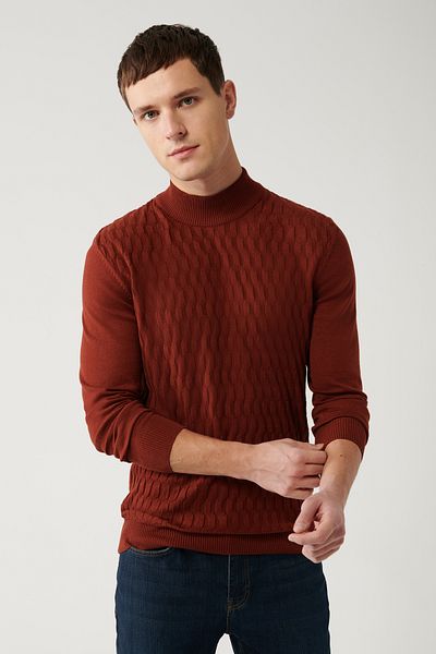 Avva Męski sweter z dzianiny bawełnianej Tile Half Turtleneck E 005106