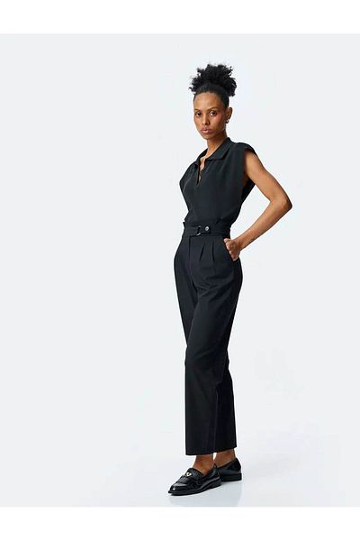 Koton Belt Detailed Pocketed Carrot Cut Black Women's Fabric Trousers 5Sak40217Pw