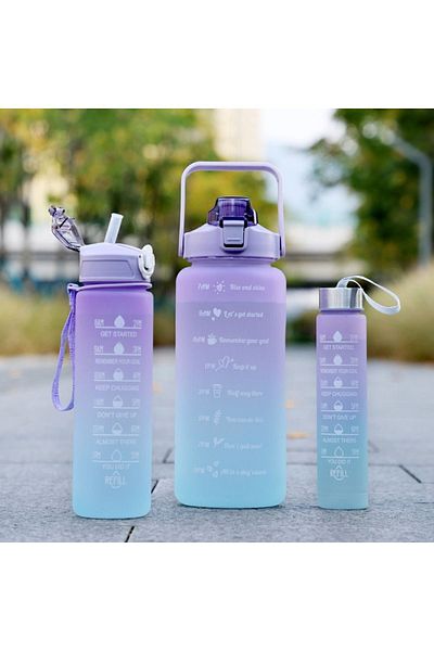 devigo Motivational Set of 3 Water Bottle 2 Lt 900 ml 600 ml Tritan Gym Water Bottle Anthracite