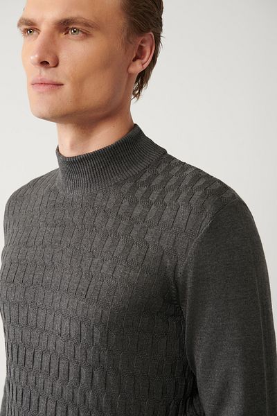 Avva Men's Dark Gray Half Turtleneck Cotton Knitwear Sweater E 005106