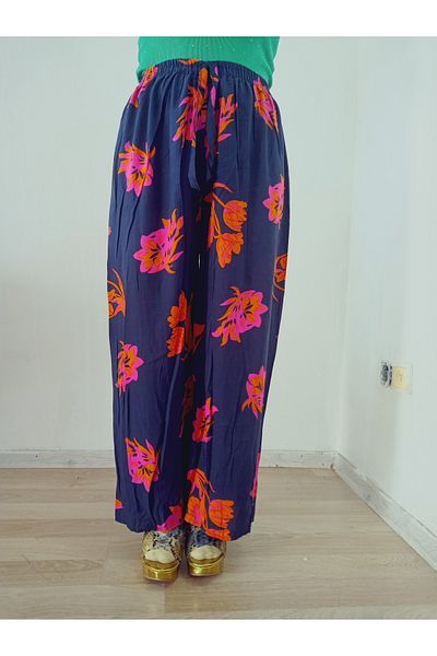 hoaryage Ethnic Patterned 100% Cotton Viscose Pants with Elastic Waist
