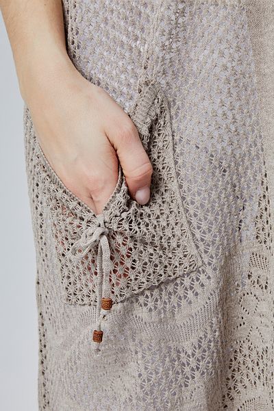 fabriqha Women's Standard V-Neck Mesh Detailed Floral Pocket Long Mother Vest