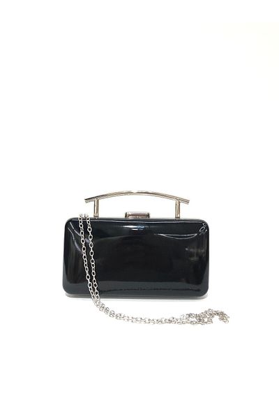 womenacs Black Color Shiny Patent Leather Evening Dress Clutch Portfolio Hand Wedding Engagement Henna Women's Evening Bag (with Strap)