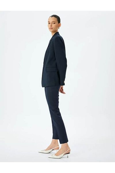 Koton Women's High Waist Cigarette Navy Blue Fabric Pants with Pockets 5Sak40039Uw