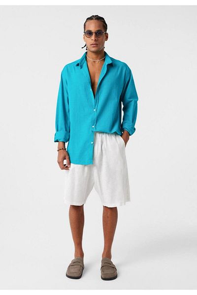 İLKCET MODA Ανδρικό πουκάμισο Oversize Basic μακρυμάνικο