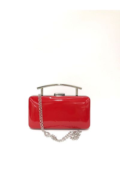 womenacs Red Color Shiny Patent Leather Evening Dress Clutch Portfolio Hand Wedding Engagement Henna Women's Evening Bag (with Strap)