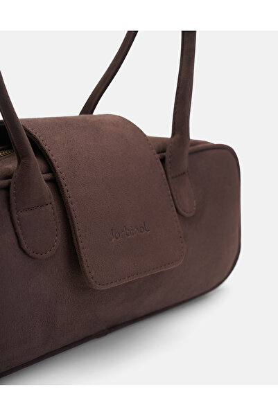 Jorbinol Rule Kapaklı Silindirik Süet Omuz Çantası Kahverengi