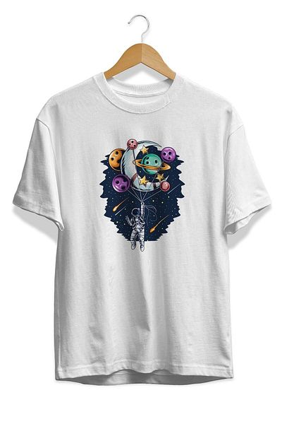 Pisa Art Unisex Planets Astronaut Making Balloon Space Visual Dominant T-shirt