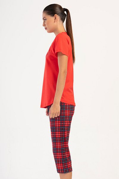 VİENETTA Cotton Women's Short Sleeve Capri Pajama Set, 407029