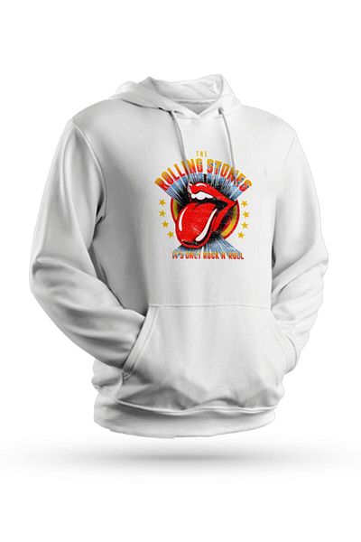 Pisa Art Φούτερ με κουκούλα The Rolling Stones με στάμπα λευκό Unisex