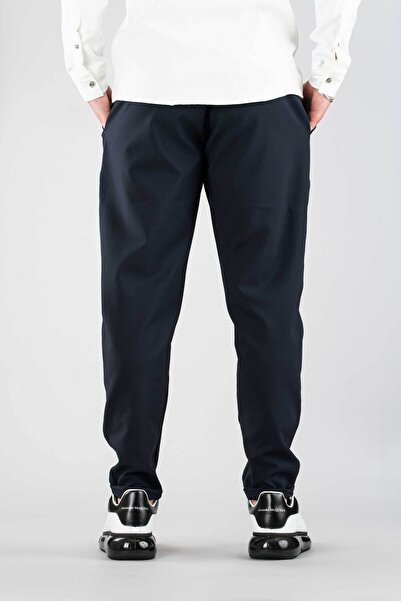 bombe Erkek Pantolon Lacivert Beli Lastikli Slim Fit Esnek Likralı Basic Pamuklu Jogger