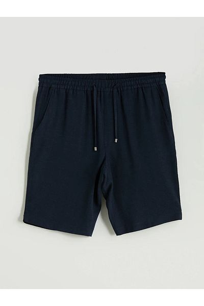 LC Waikiki Lcw Vision Navy Blue Standard Mold Linen Blend Men's Bermuda Shorts