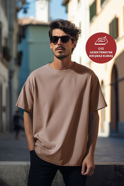 OXVİN Ανδρικό μπλουζάκι MODAL Oversize που δεν απαιτεί σιδέρωμα, δεν τσακίζεται εύκολα, βαρύ ύφασμα Basic T-shirt BOL WIDE FIT