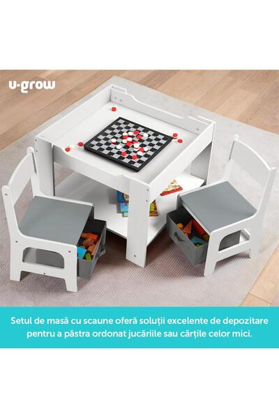 U-Grow Σετ τραπεζιού και 2 καρεκλών, λευκό Mdf,