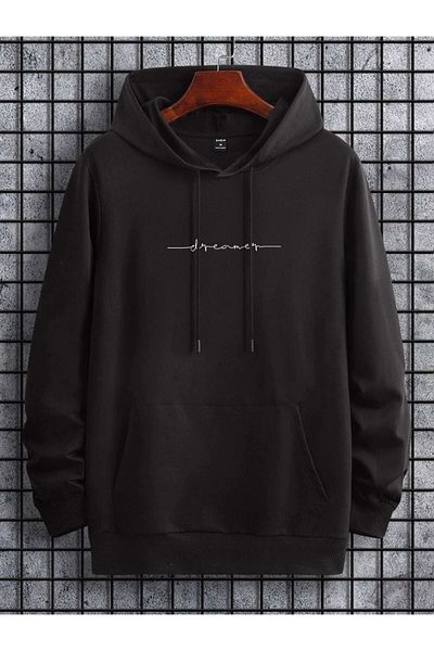Pisa Art Unisex Μαύρο Ονειρικό Φούτερ με στάμπα oversize με κουκούλα