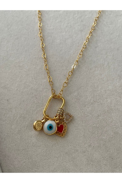 ATELİERGONCA ALTIN KAPLAMA KALPLİ ZİNCİR CHARM KOLYE