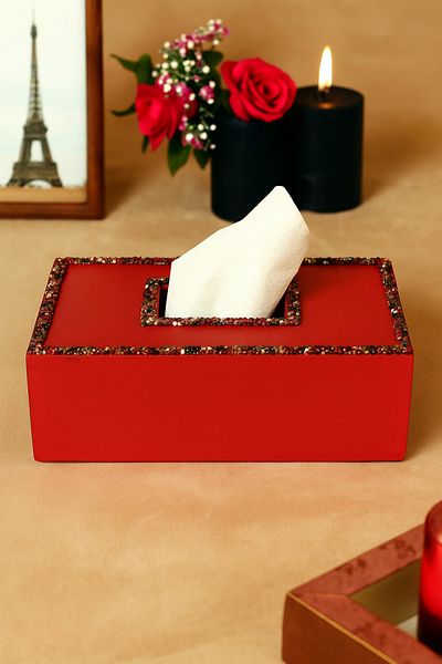 Fun Life Red Wooden Napkin Holder |   Handmade Colorful Bead Detailed Decorative Design