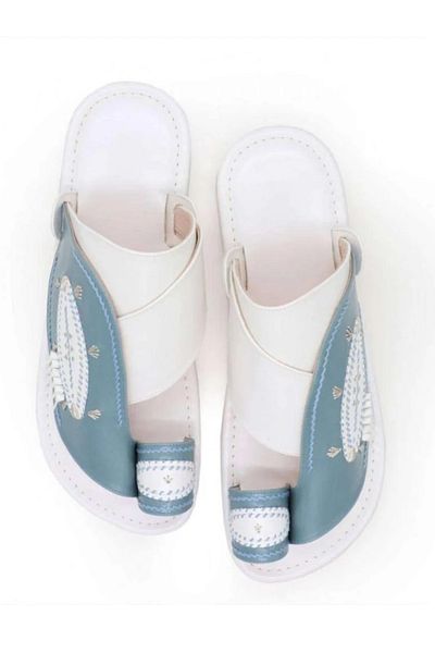 gozal Elegant Embroidered Oriental Sandals – Sky Blue | Handcrafted Comfort & Style