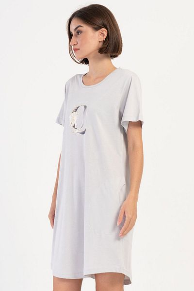 VİENETTA Cotton Women's Plus Size Short Sleeve Nightgown, 405358