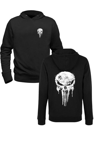 Pisa Art Черен суитшърт с принт на Punisher Picture отпред и отзад
