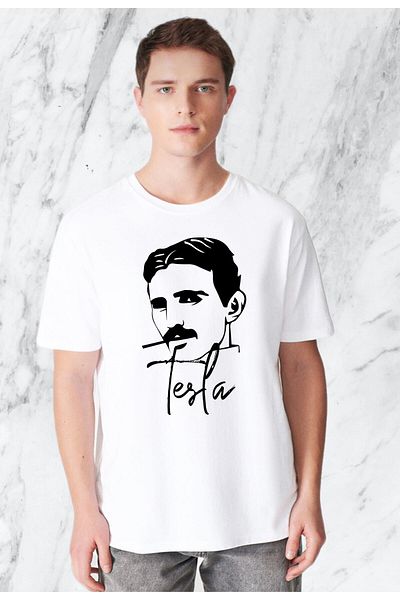 Pisa Art Ανδρικό κανονικό μπλουζάκι Tesla Design Λευκό