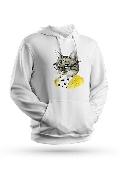 Pisa Art Φούτερ με κουκούλα με στάμπα γάτας σε λευκό Unisex