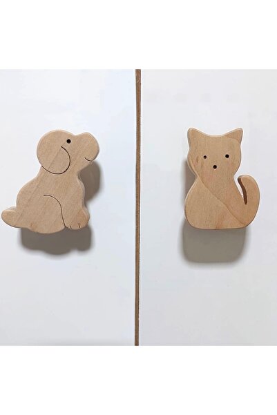 MİESSA kedi ve köpekli dolap kulpu 2'li bebek çocuk odası şifonyer kulpu, fig...