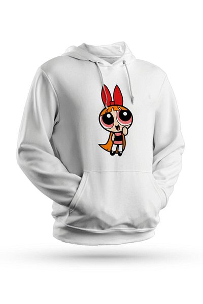 Pisa Art Φούτερ Powerpuff Girls με στάμπα λευκό Unisex με κουκούλα