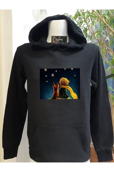 Pisa Art Unisex Μαύρο με κουκούλα με στάμπα Μικρός Πρίγκιπας (μπλε) Φούτερ