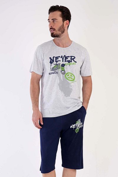 VİENETTA Cotton Men's Short Sleeve Capri Pajama Set, 306015