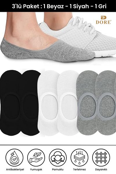 Dore Original 3 Pairs of Non-Slip Heels Comfort Model Non-Slip Silicone Heel Summer Invisible Ballerina Socks