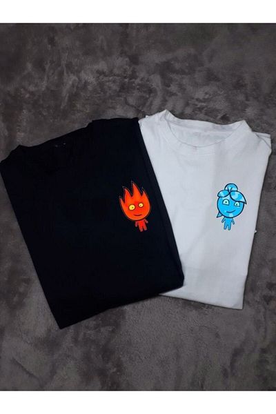 Pisa Art Μπλουζάκι με στάμπα Fire And Water Lover Combination Oversize