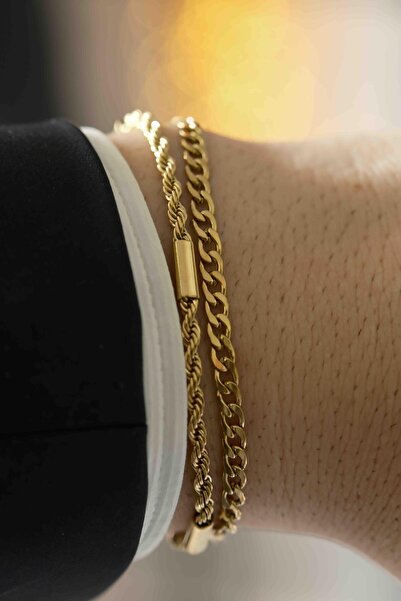 WATCHOFROYAL Spiral Touch Gold Çelik Bileklik 2'li Set