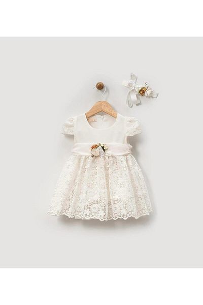 Pasur Bebe Baby Girl Dress with Bandana and Ribbon Detail