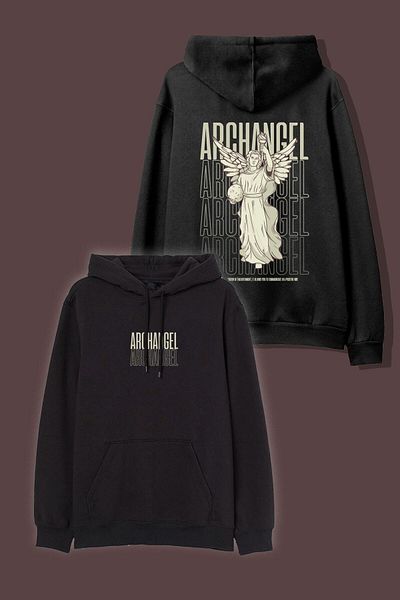 Pisa Art Голям черен суитшърт с качулка и щампа Jophiel