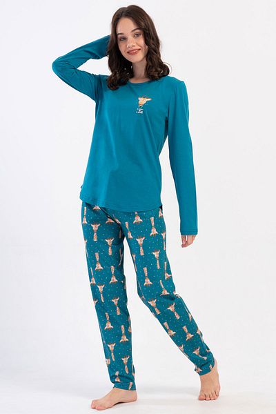 VİENETTA Costum de pijama cu mânecă lungă pentru femei din bumbac, 404054