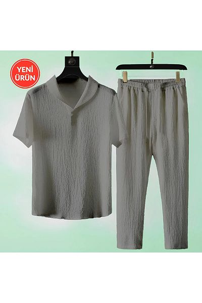 Pisa Art Wrapped Crinkle Fabric Summer Lycra Unisex Women Men Short Sleeve T-Shirt Sweatpants Set