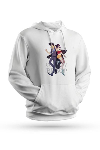 Pisa Art Φούτερ Anime Cowboy Bebop με στάμπα λευκό Unisex με κουκούλα
