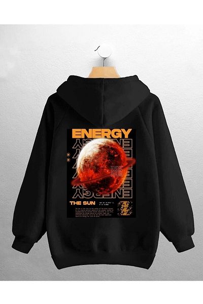 Pisa Art Unisex Oversize Μαύρο Φούτερ με στάμπα ενέργειας