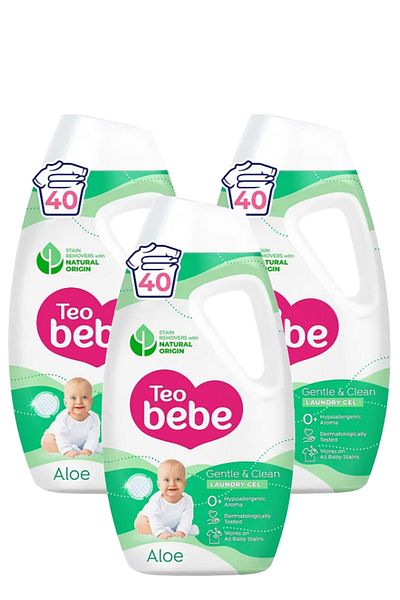 TEO BEBE DETERGENT LICHID Aloe vera delicată și curată (verde), 1,8 l x 3 buc.