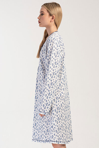 VİENETTA Cotton Women's Large Size Buttoned Long Sleeve Crochet Nightgown, 405041