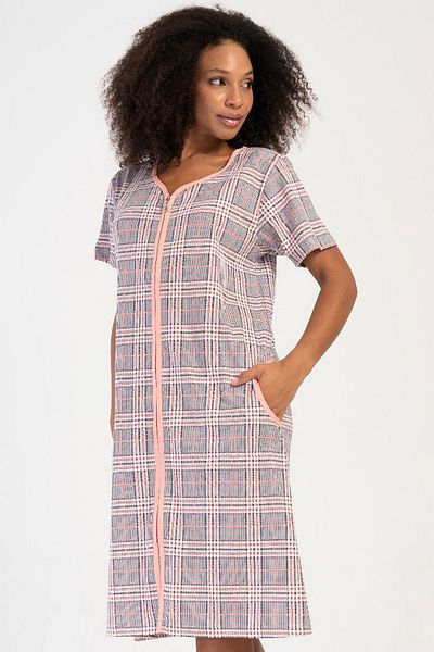 VİENETTA Cotton Women's Short Sleeve Zippered Home Dress, 407091