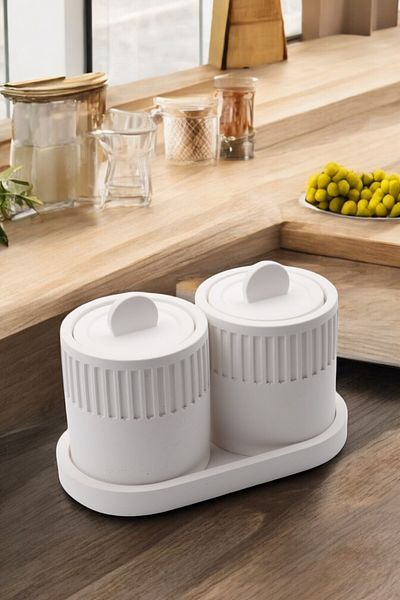 LUMİNA White Concrete Spice Rack Set – 5 Pieces