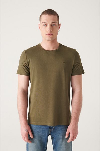 Avva Pánské khaki tričko Soft Touch Crew Neck Plain Modal B 001171