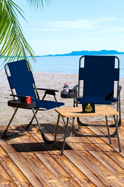 Cosargroup 2 Adet Katlanır Kamp Sandalye ve Masa Seti-Taşınabilir Piknik Bahç...