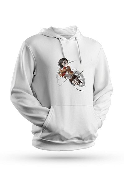 Pisa Art Φούτερ Anime Attack On Titan με στάμπα λευκό Unisex με κουκούλα