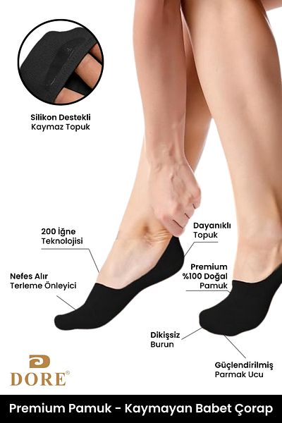 Dore Original 3 Pairs of Non-Slip Heels Comfort Model Non-Slip Silicone Heel Summer Invisible Ballerina Socks